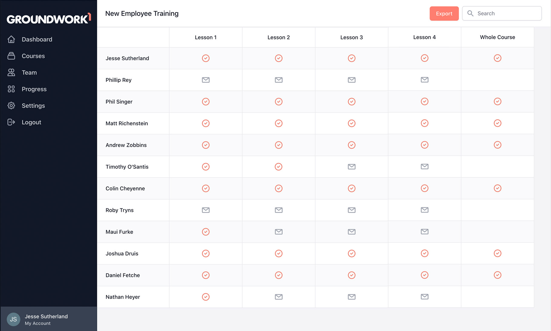 Groundwork1 New Employee Track Progress Grid